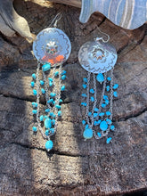 Load image into Gallery viewer, Navajo Sterling Silver Turquoise Concho Chain Dangle Earrings