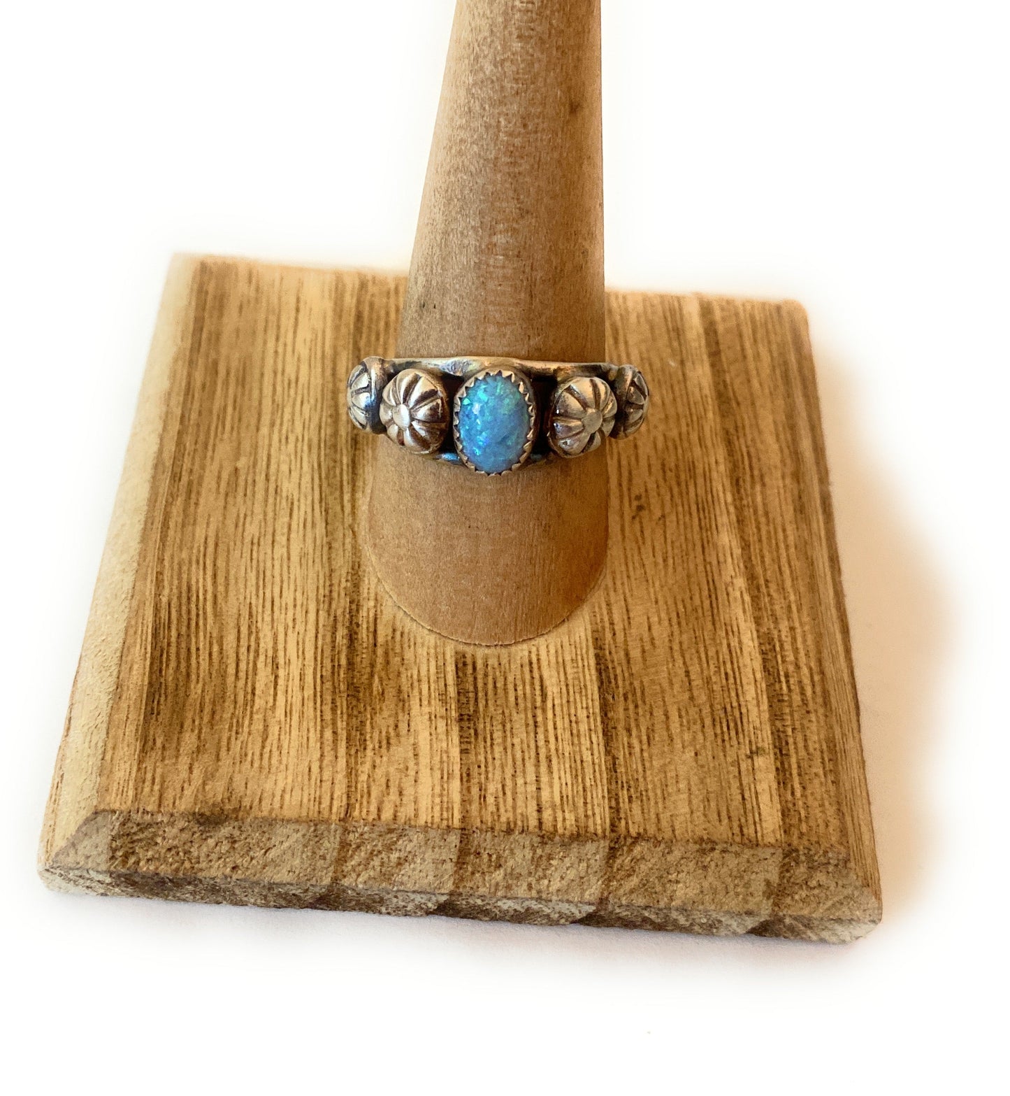 Navajo Blue Opal and Sterling Silver Concho Band Ring