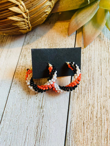 Navajo Handmade Beaded Hoop Earrings