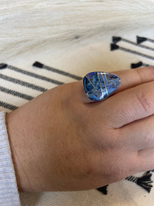 Navajo Sterling Silver & Blue Opal Inlay Ring Size 5.5