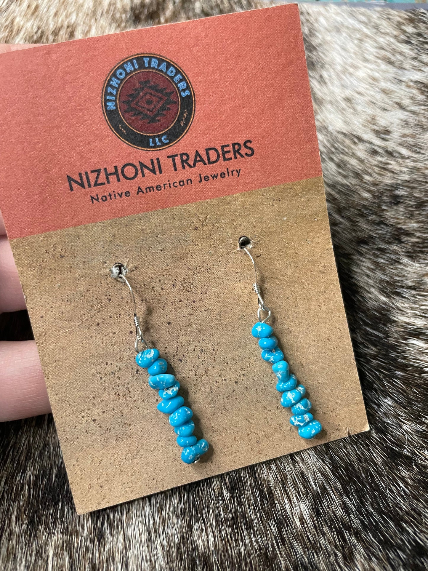Navajo Sterling Silver & Turquoise Beaded Dangle Earrings 1.5”