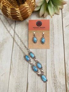 Navajo Sterling Silver & Golden Hills Turquoise Lariat Necklace Set