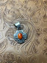 Load image into Gallery viewer, Navajo Sterling Silver Orange Spiny Pendant By Chimney Butte