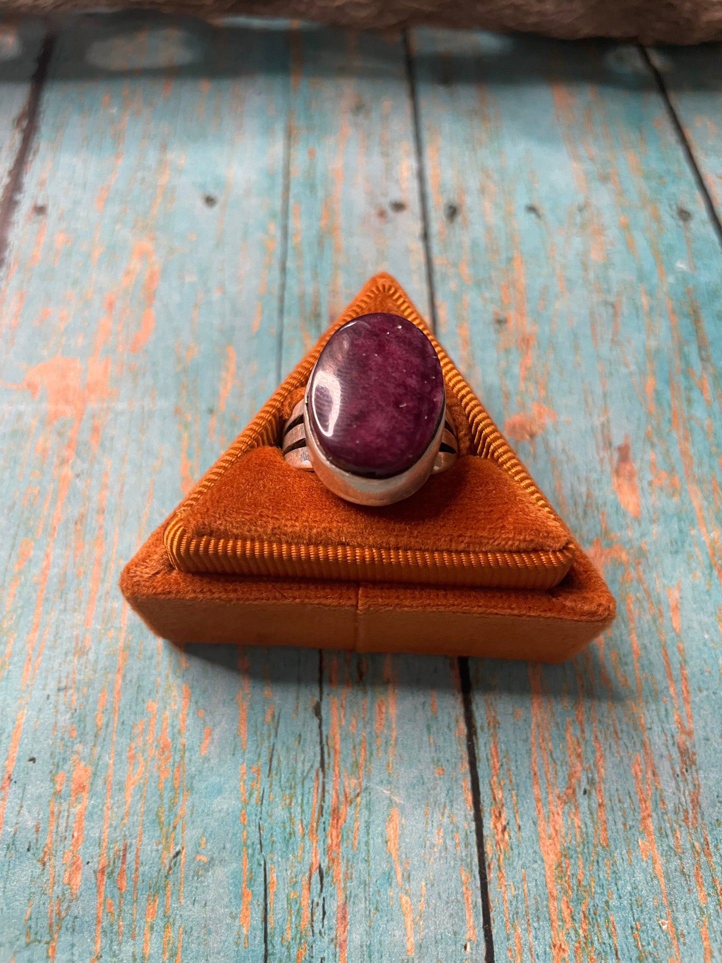 Old Pawn Navajo Sterling Silver & Charorite Ring Size 8.5