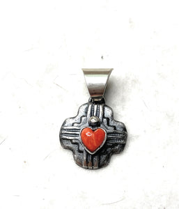 Navajo Sterling Silver Orange Spiny Pendant By Chimney Butte