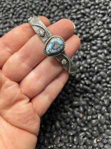 Navajo Golden Hills Turquoise & Sterling Silver Tufa Cast Cuff Bracelet Signed