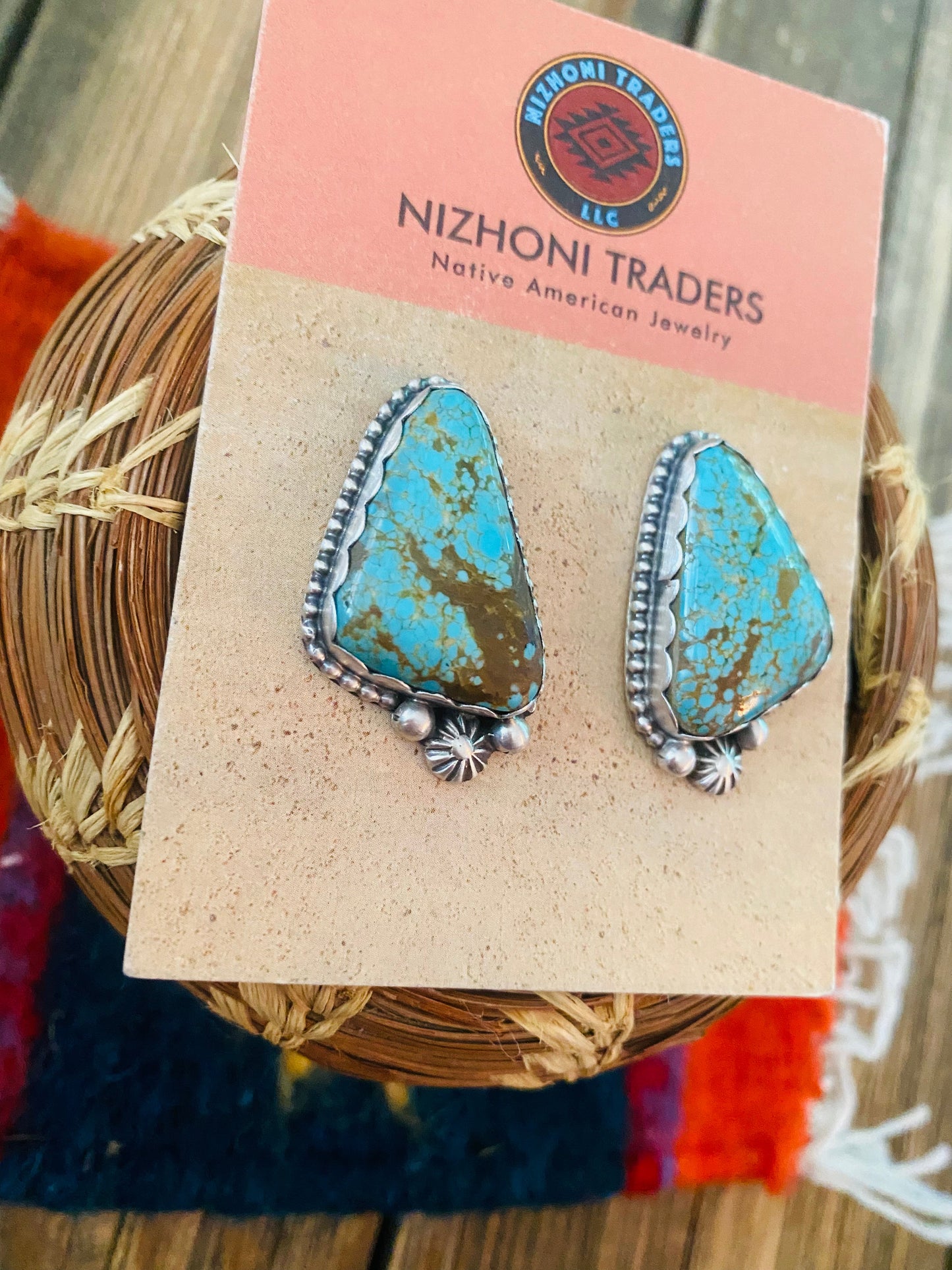 Navajo Sterling Silver & Royston Turquoise Post Earrings