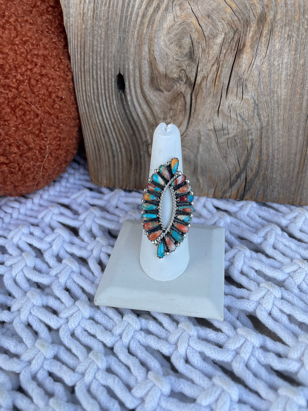 Navajo Double Swirl Spice And Sterling Silver Ring Signed