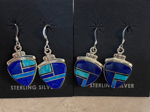 Navajo Lapis, Turquoise, Blue Triangle Berry Dangle Earrings