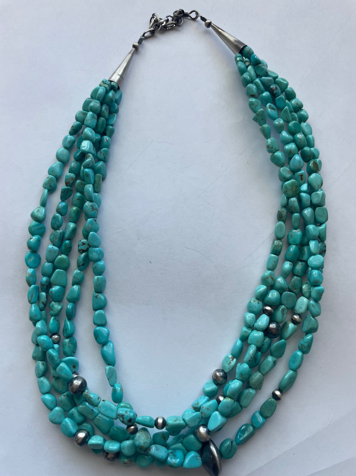 Navajo Turquoise & Sterling Silver 5 Strand Beaded Necklace