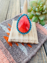 Load image into Gallery viewer, Navajo Red Spiny, Turquoise &amp; Sterling Silver Adjustable Ring