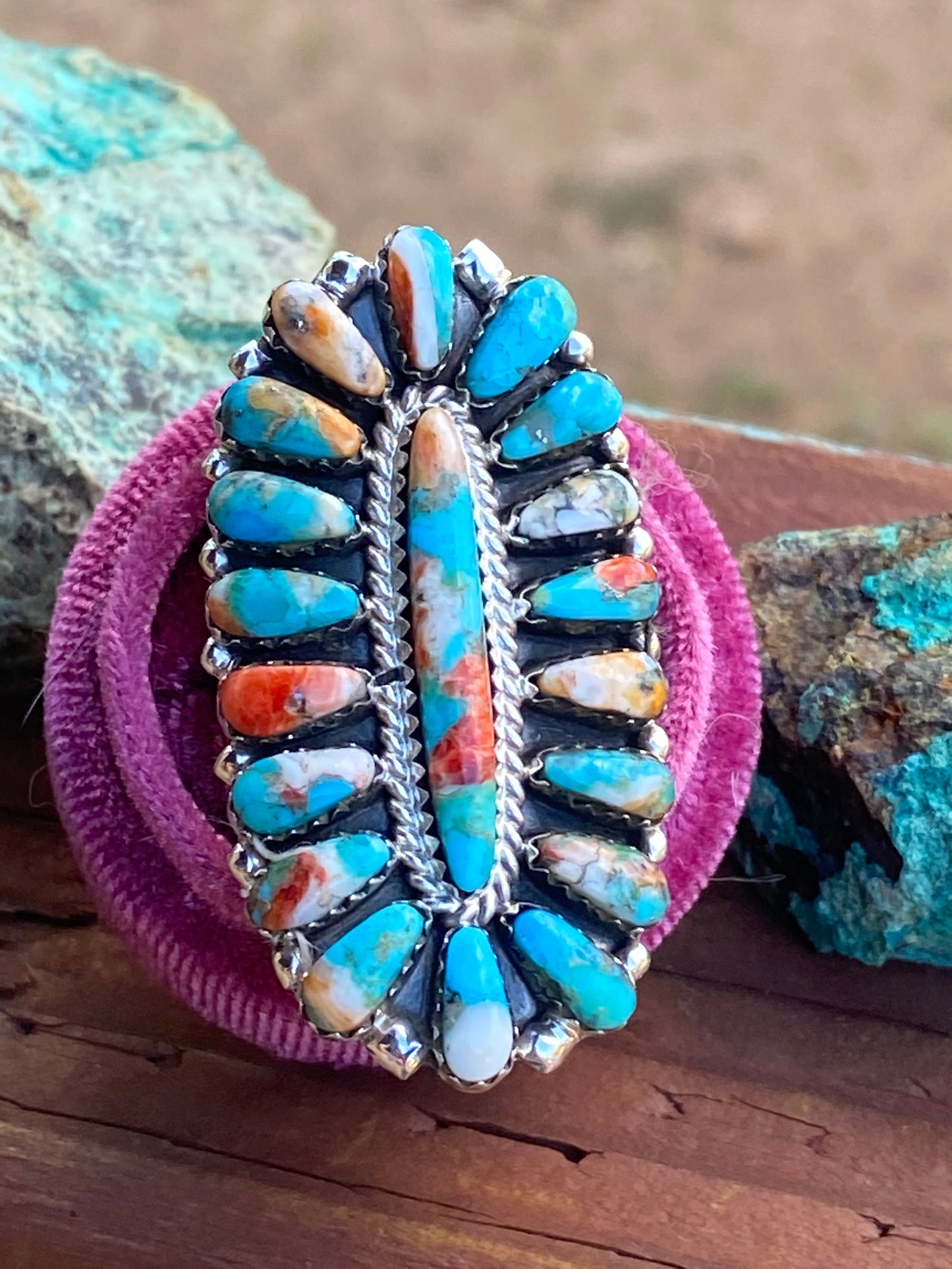 Navajo Sterling Silver & Natural Spice Mojave Cluster Ring