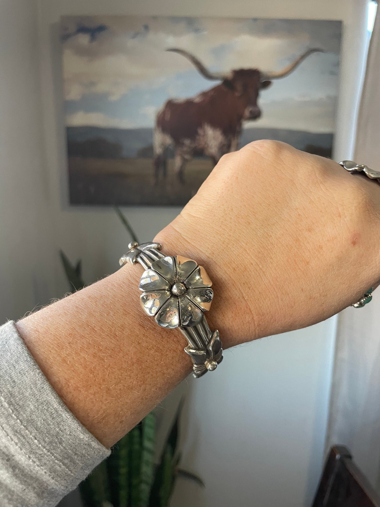 Navajo Sterling Silver Flower Bracelet Cuff