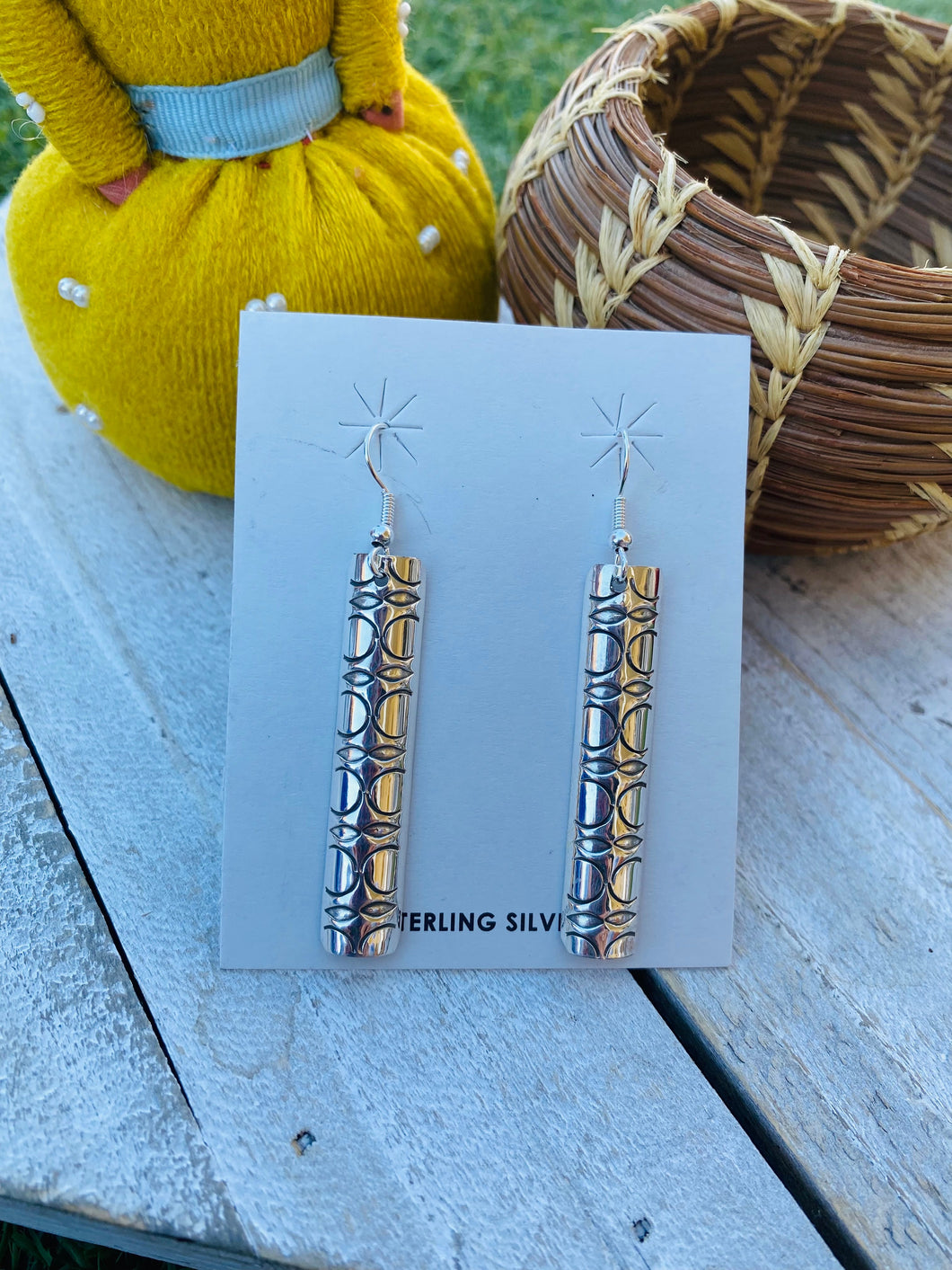 Navajo Sterling Silver Hand Stamped Dangle Earrings