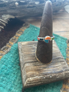 Navajo Sterling Silver & Multi Stone Inlay Ring Size 7.5