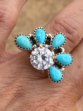 Load image into Gallery viewer, Kingman Turquoise &amp; Sterling Silver  Diamond Wrap Ring