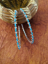 Load image into Gallery viewer, Zuni Turquoise &amp; Sterling Silver Needlepoint Hoop Earrings