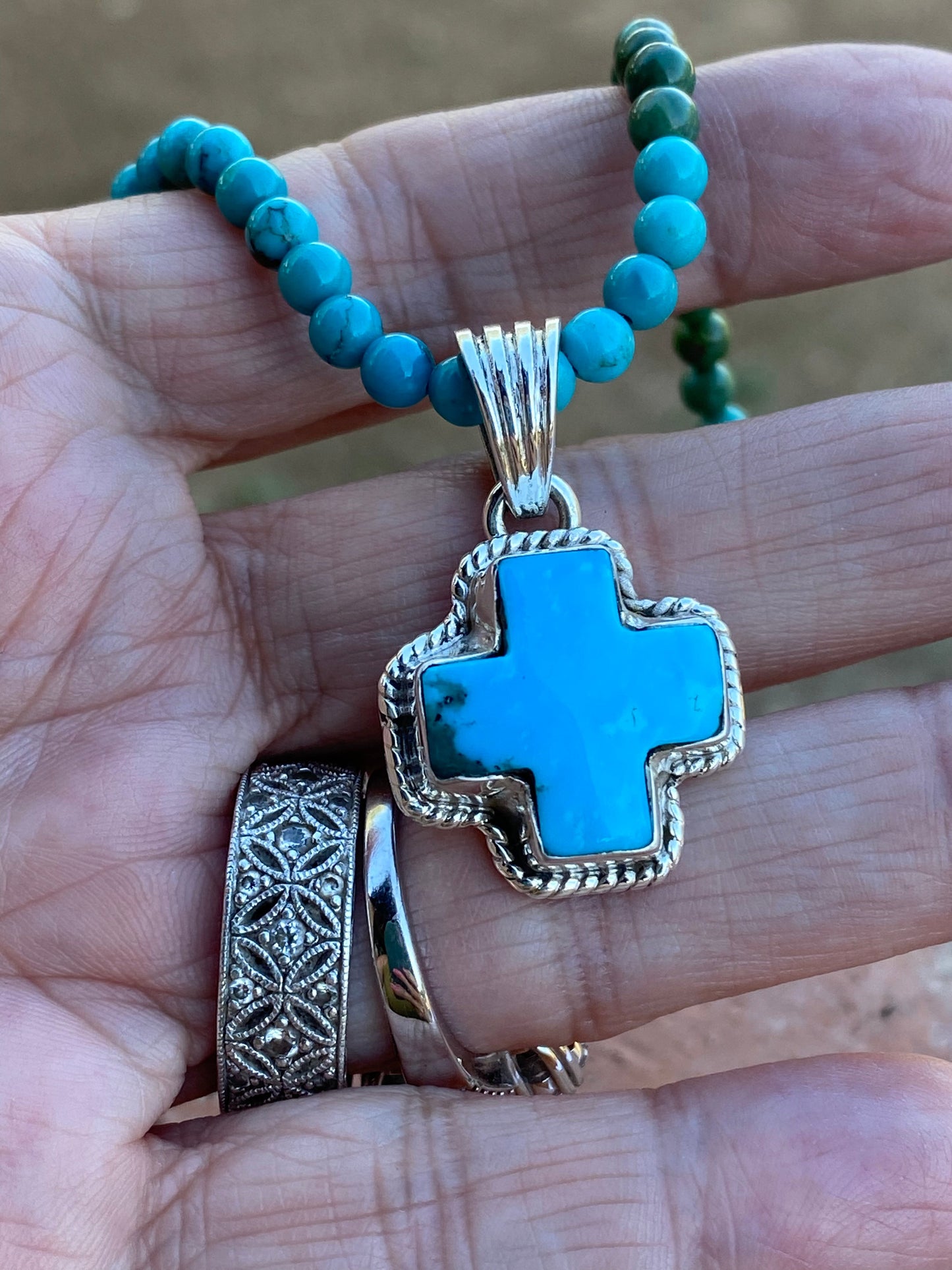 Handmade Turquoise & Sterling Silver Cross Pendant