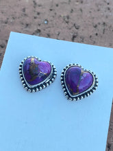 Load image into Gallery viewer, Sterling silver and purple Mojave Heart Stud Earrings