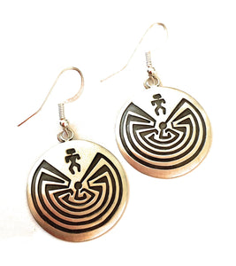 Navajo Hand Stamped Sterling Silver Man in the Maze Dangle Earrings