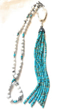Load image into Gallery viewer, Navajo Howlite, Turquoise &amp; Sterling Silver Pearl Beaded Tassel Necklace