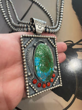 Load image into Gallery viewer, Navajo Coral, Sonoran Turquoise &amp; Sterling Silver 3 Strand Necklace Signed