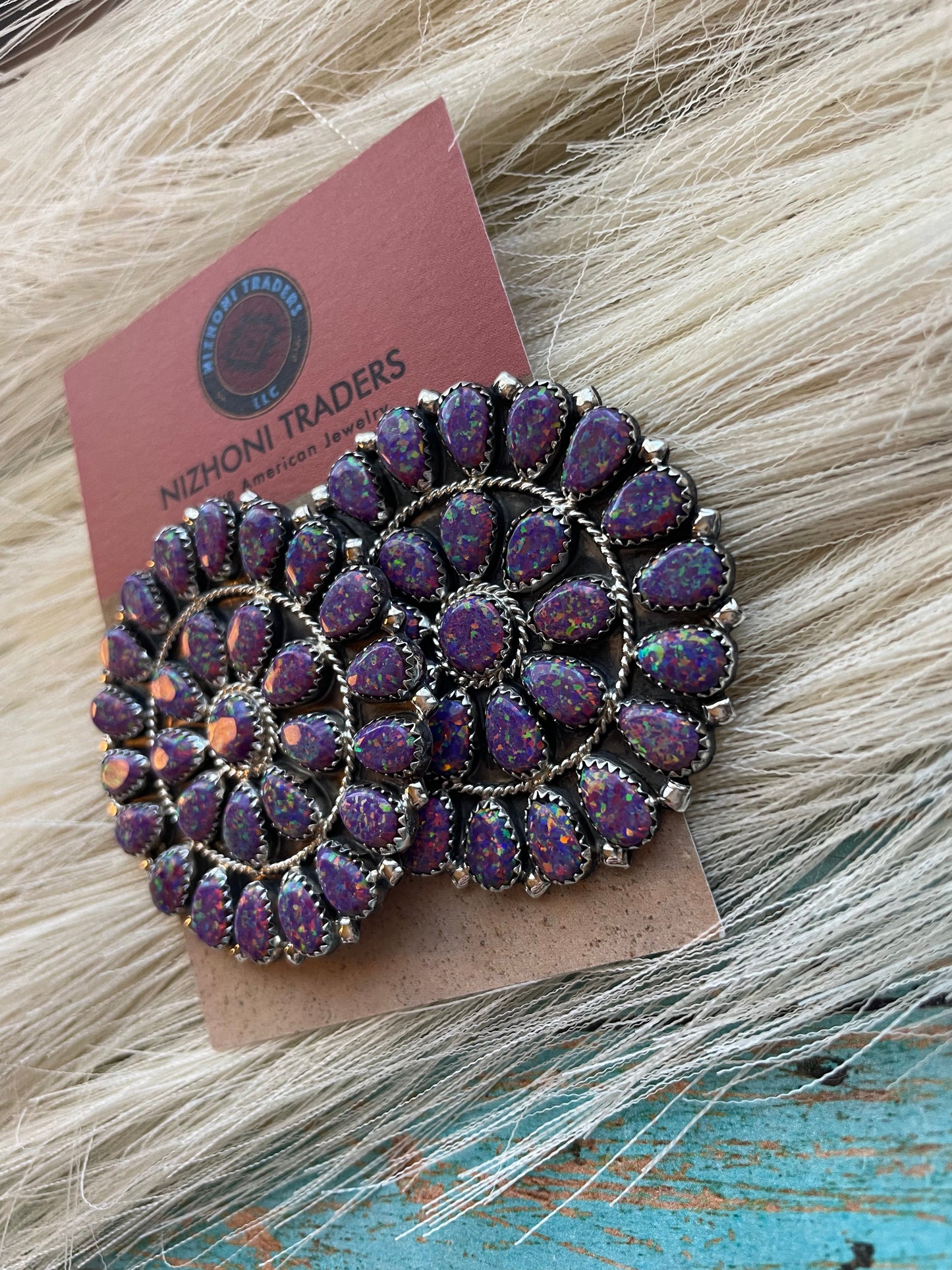 Navajo Sterling Silver Purple Opal Circle Cluster Earrings Signed