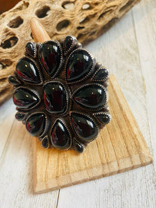 Navajo Sterling Silver & Black Onyx Cluster Adjustable Ring