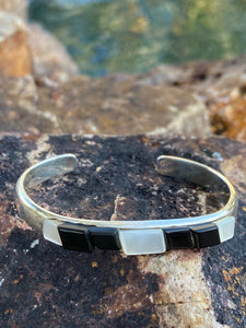 Navajo Onix, Opal & Sterling Silver Inlay Cuff Bracelet
