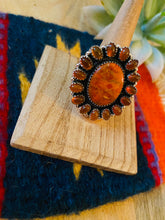 Load image into Gallery viewer, Handmade Sterling Silver, Carnelian &amp; Spiny Mohave Cluster Adjustable Ring