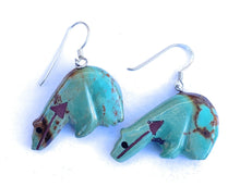 Load image into Gallery viewer, Vintage Zuni Hand Carved Turquoise Fetish Bear Earrings