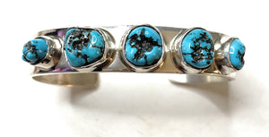 Navajo Sterling Silver 5 Stone Turquoise Cuff Chimney Butte Signed