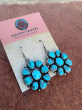Load image into Gallery viewer, Sterling Silver Cluster Golden Hills Turquoise Dangle Earrings