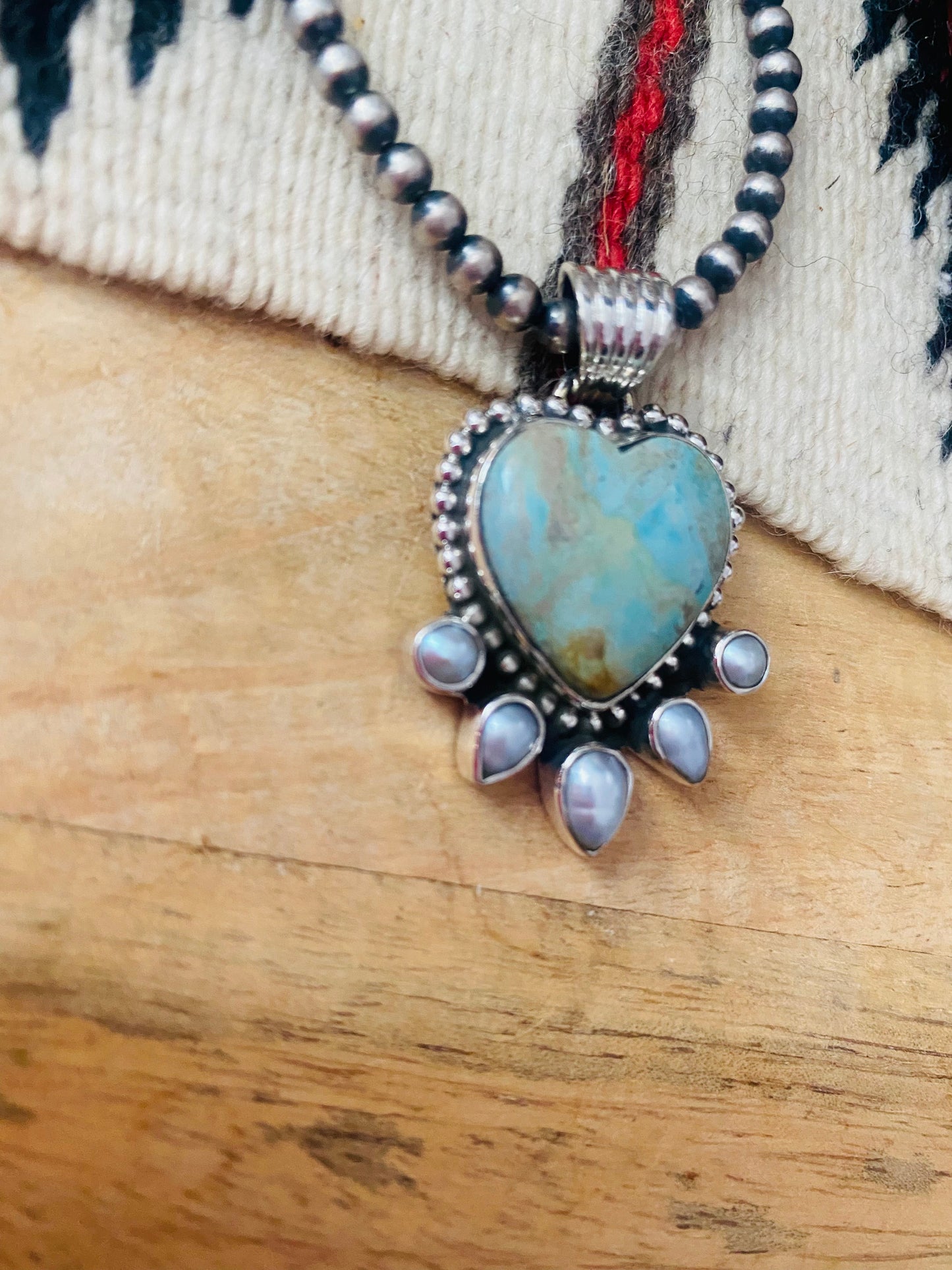 Australian Turquoise & Pearl Heart Pendant