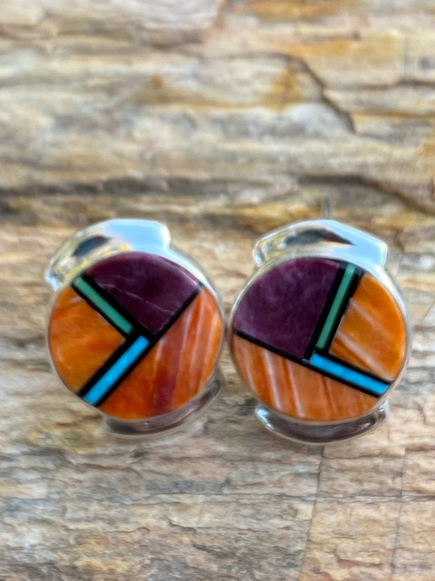 Navajo Orange Purple Spiny Stud Earrings