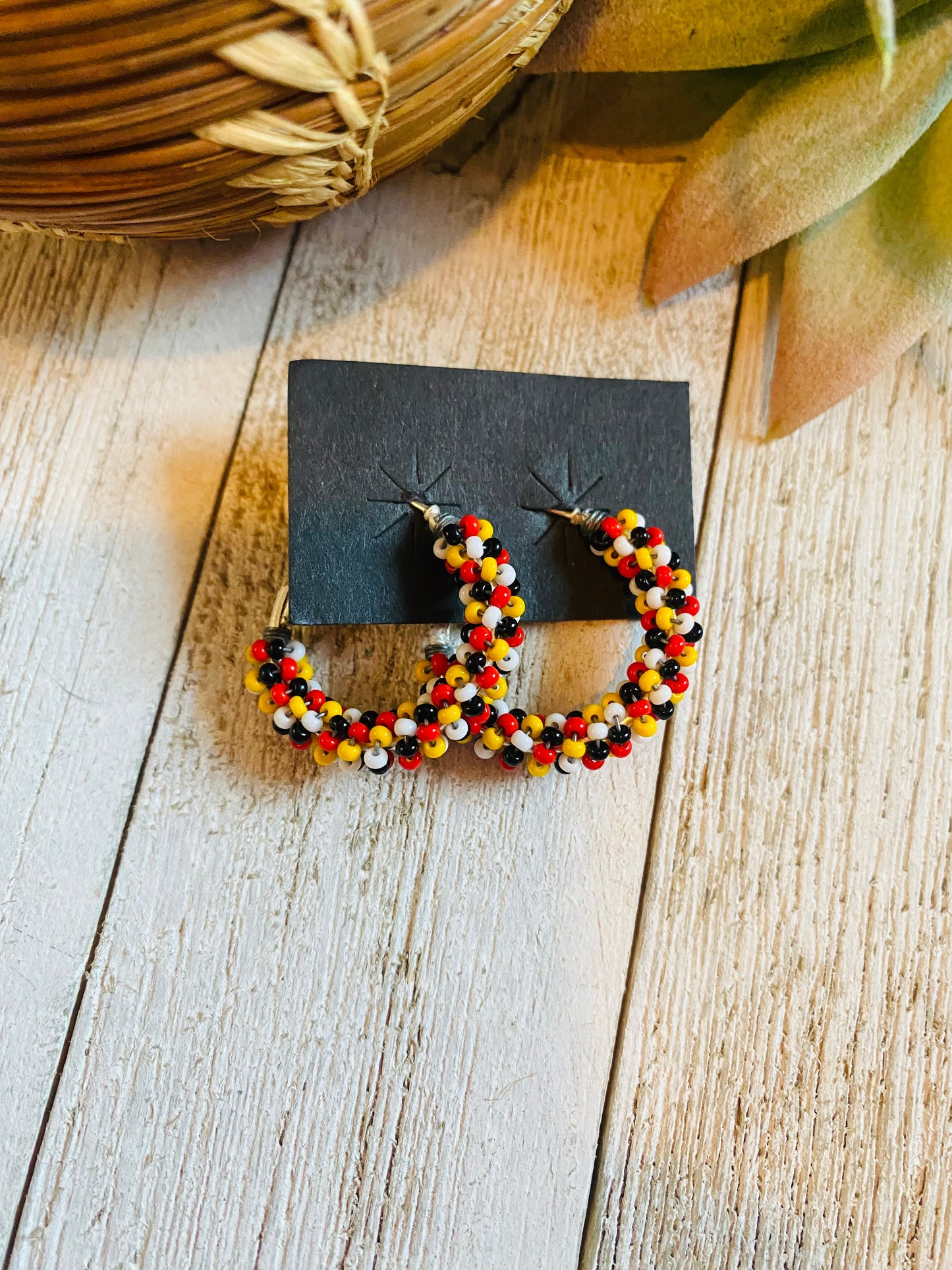 Navajo Handmade Beaded Hoop Earrings- Multi