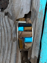 Load image into Gallery viewer, Navajo Turquoise Onyx, Petrified Wood &amp; Sterling silver Ring