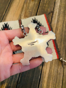Navajo Turquoise, Coral & Sterling Silver Star Necklace Signed
