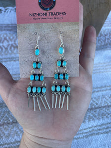 Navajo Sleeping Beauty Turquoise Sterling Silver Dangle Earrings