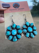 Load image into Gallery viewer, Sterling Silver Cluster Golden Hills Turquoise Dangle Earrings