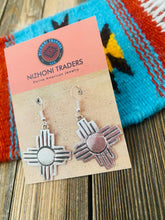 Load image into Gallery viewer, Navajo Hand Stamped Sterling Silver Zia Cross Dangle Earrings Signed