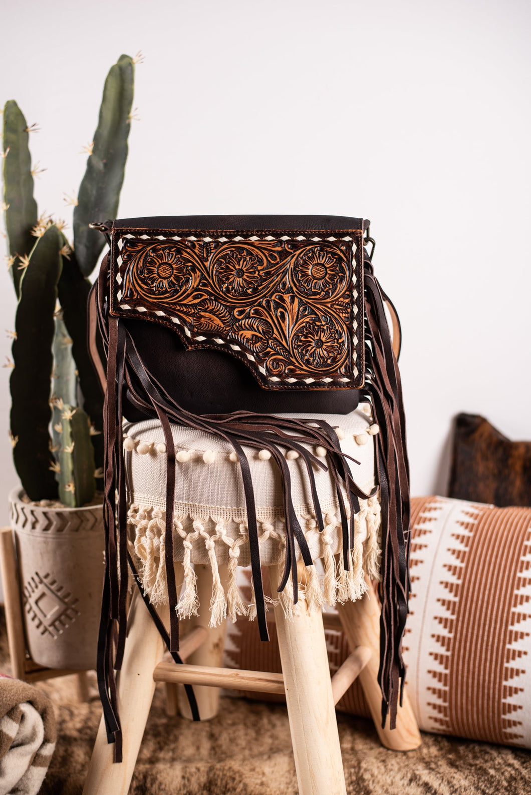 The Shane Tooled Leather Fringe Purse
