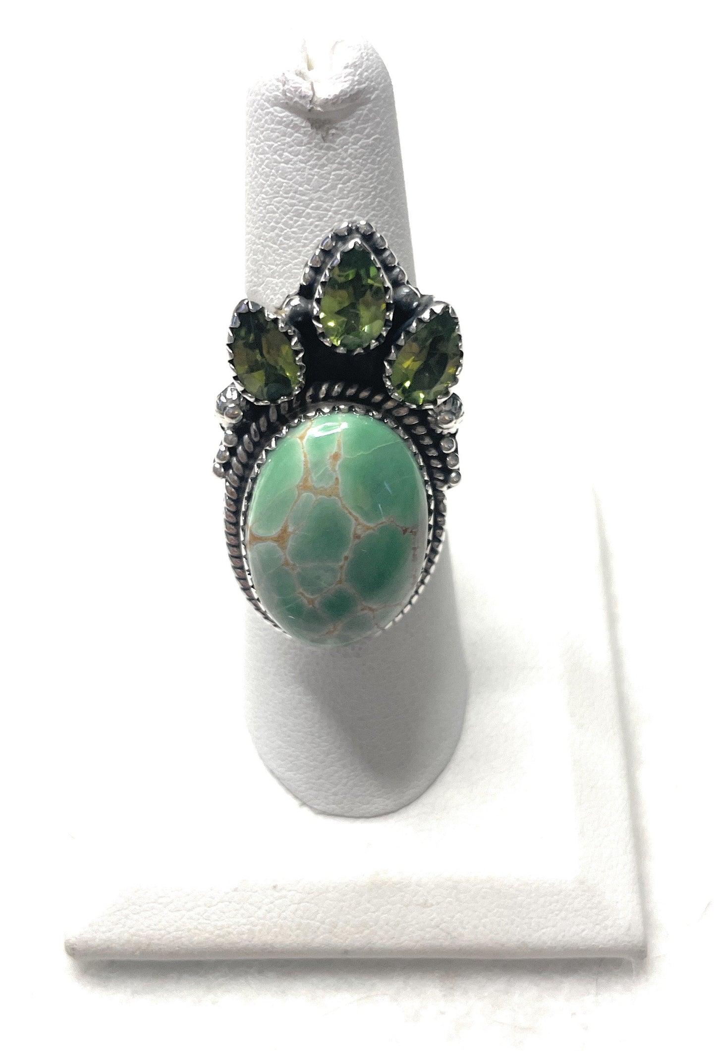 Handmade Variscite & Peridot Adjustable Ring