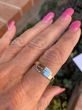 Load image into Gallery viewer, Handmade Sterling Silver &amp; Kingman Petit Point Turquoise Adjustable Ring