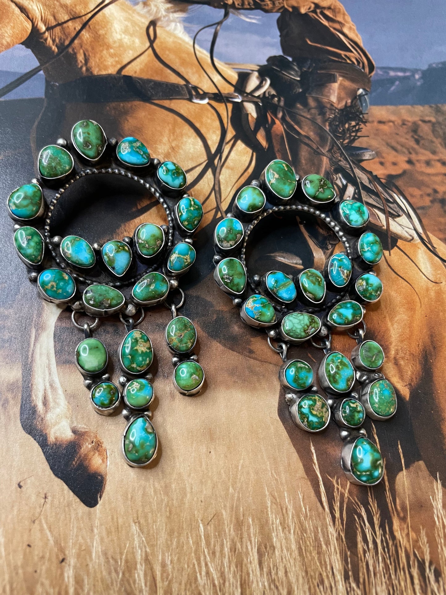 Navajo Sterling Silver & Sonoran Mountain Turquoise Dangle Earrings By Ella Peter