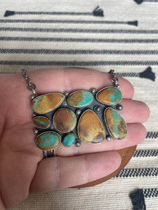 Navajo Sterling Silver & Turquoise Rectangle Necklace By Jacquline Silver