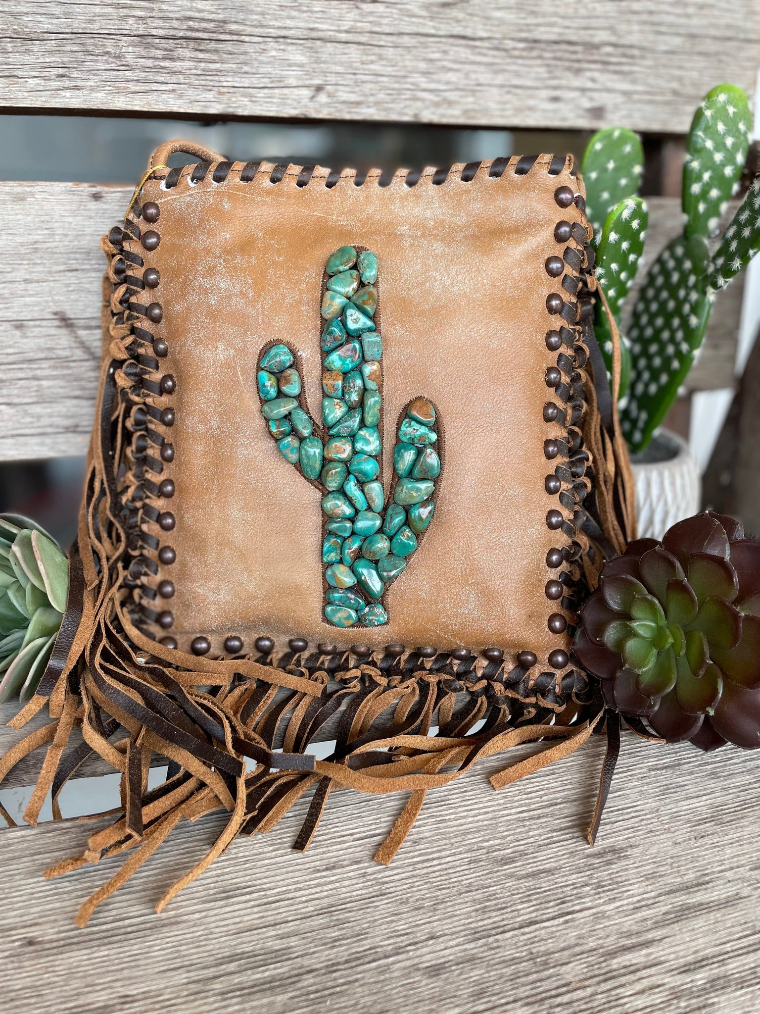 Western Fringe Purse, Punchy Cactus