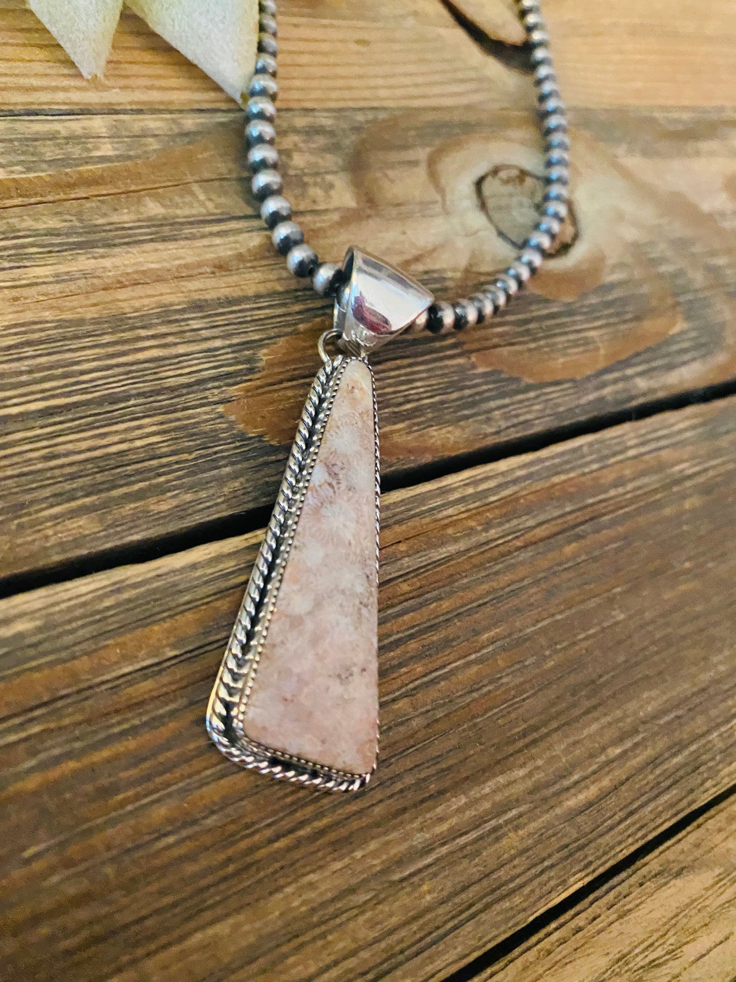 Navajo Sterling Silver & Fossilized Coral Pendant