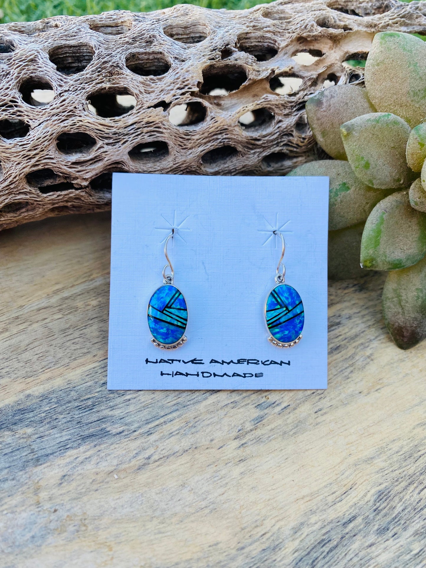 Navajo Opal And Sterling Silver Inlay Dangle Earrings