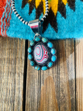 Load image into Gallery viewer, Handmade Sterling Silver, Fordite &amp; Turquoise Cluster Pendant